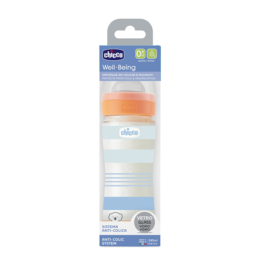Wellbeing Yavaş Akış Mavi Cam Biberon 240 ml 0+ Ay