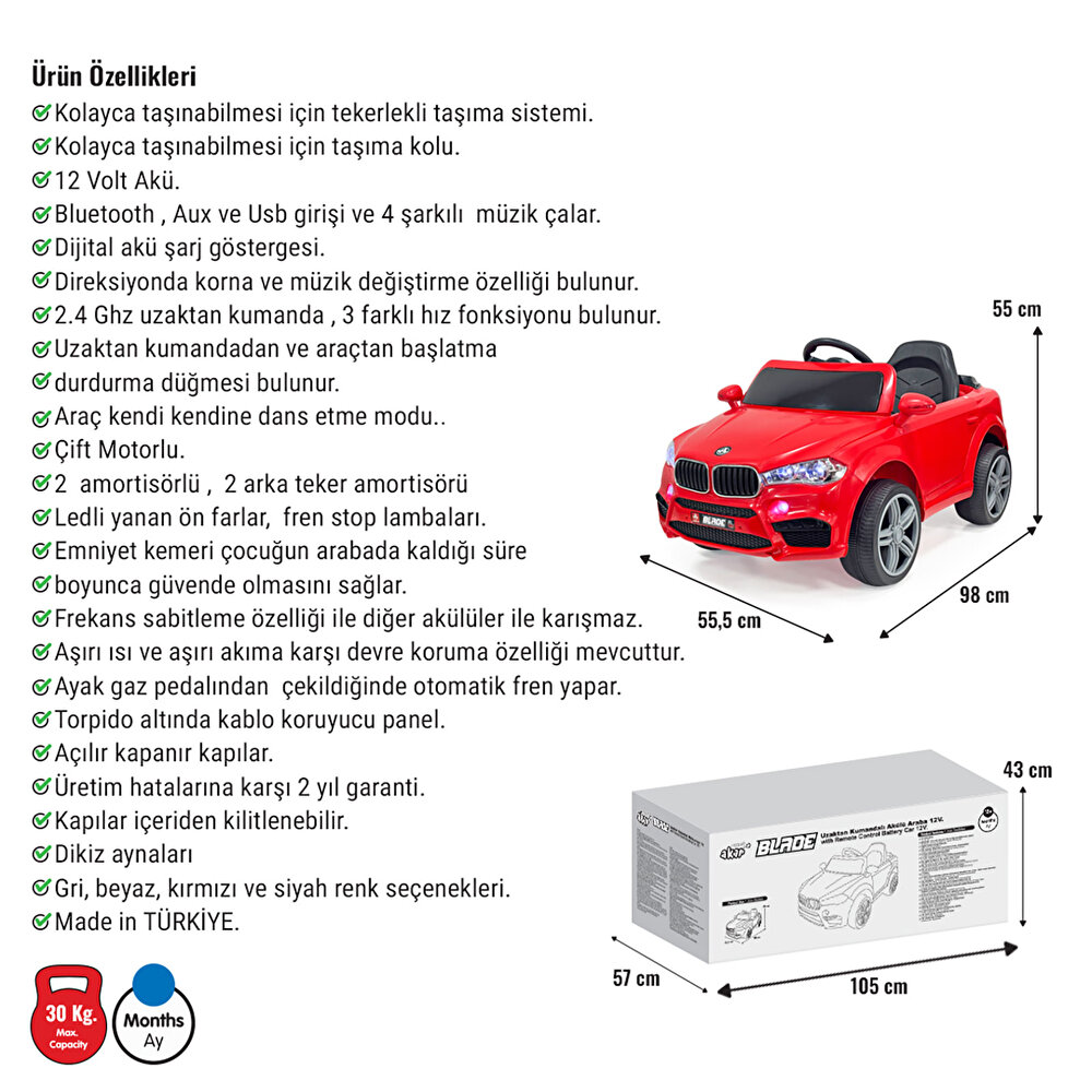 Blade Akülü Araba Uzaktan Kumandalı 4X2 - 12 Volt