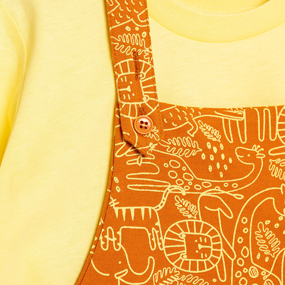 Basic Hayvan Desenli Salopet-Tshirt 2li Takım Unisex