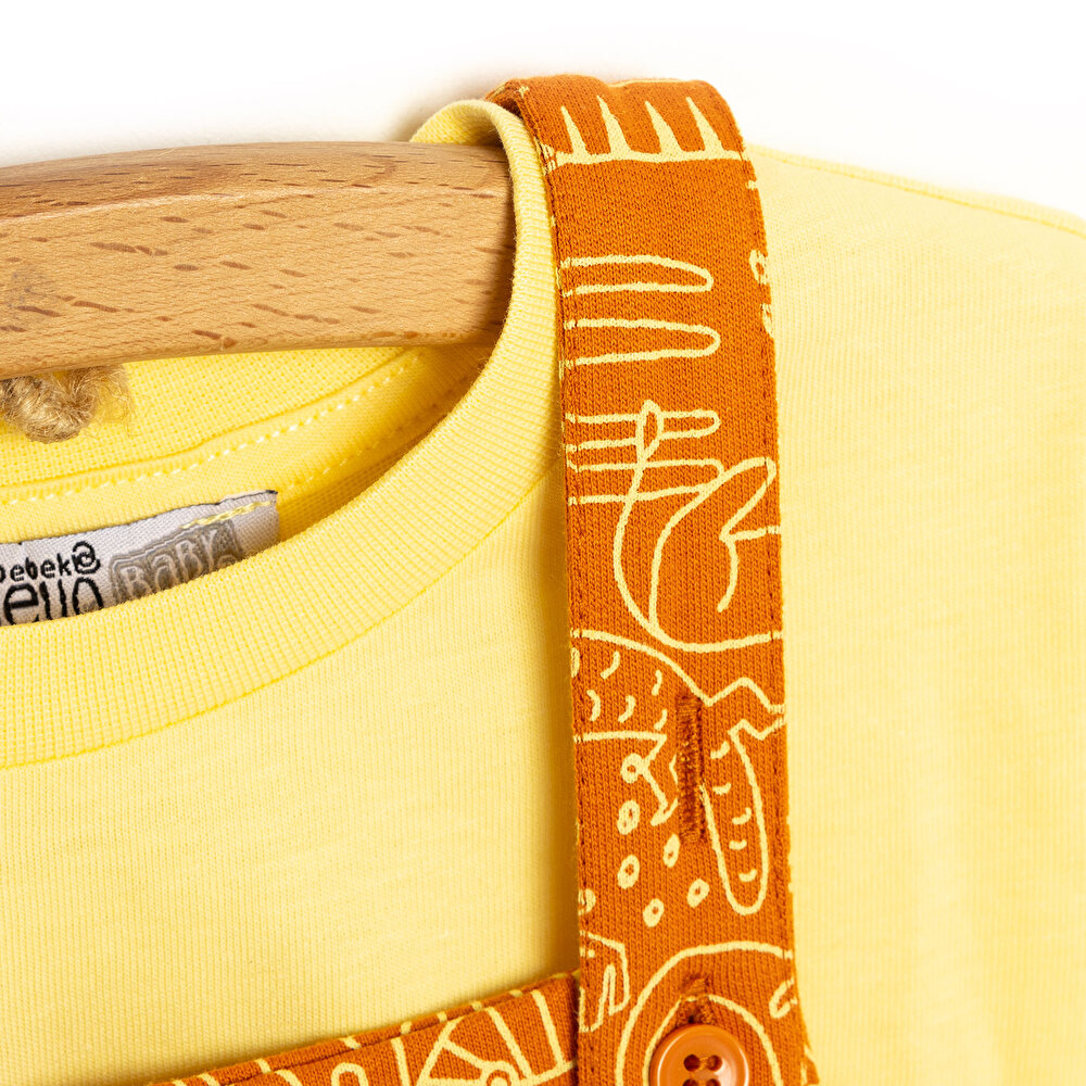 Basic Hayvan Desenli Salopet-Tshirt 2li Takım Unisex