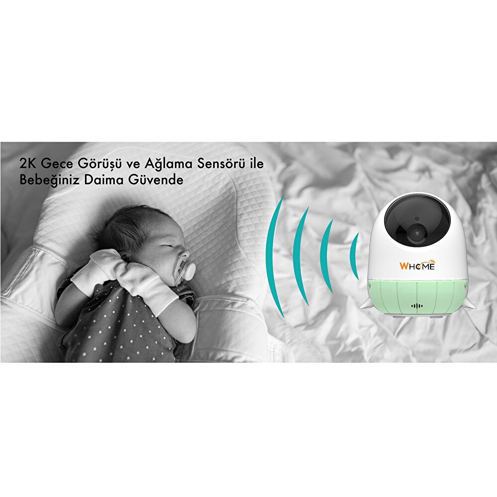 Botech Whome Yapay Zeka Destekli  360° Bebek Kamerası Gece Görüşlü (Yeşil)