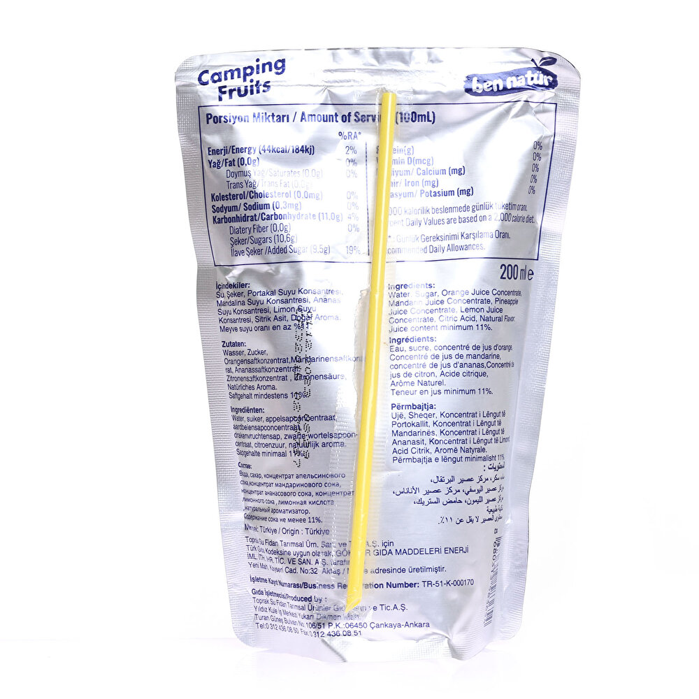 Camping Fruits Portakallı, Mandalinalı, Ananaslı Karışık Meyveli İçecek 200 ml