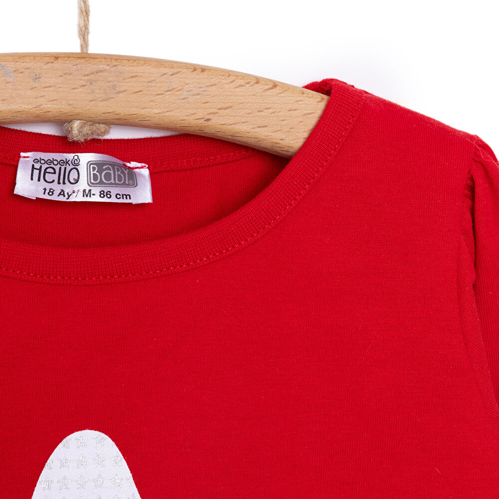 Kız Bebek Tshirt Yıldızlı Celebration Bisiklet Yaka Uzun Kol Kırmızı