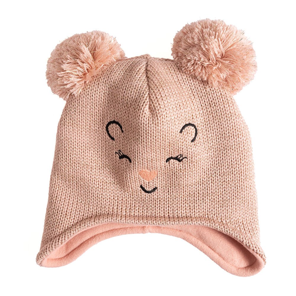 Çift Ponponlu Hayvan Figür Nakışlı Triko Bere Unisex