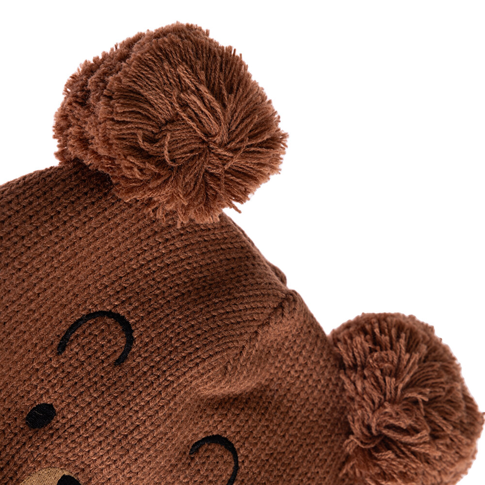 Çift Ponponlu Hayvan Figür Nakışlı Unisex Triko Bere Unisex
