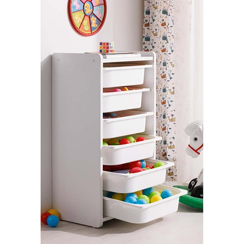 Çocuk Oyuncak Dolabı 6 Çekmeceli Beyaz