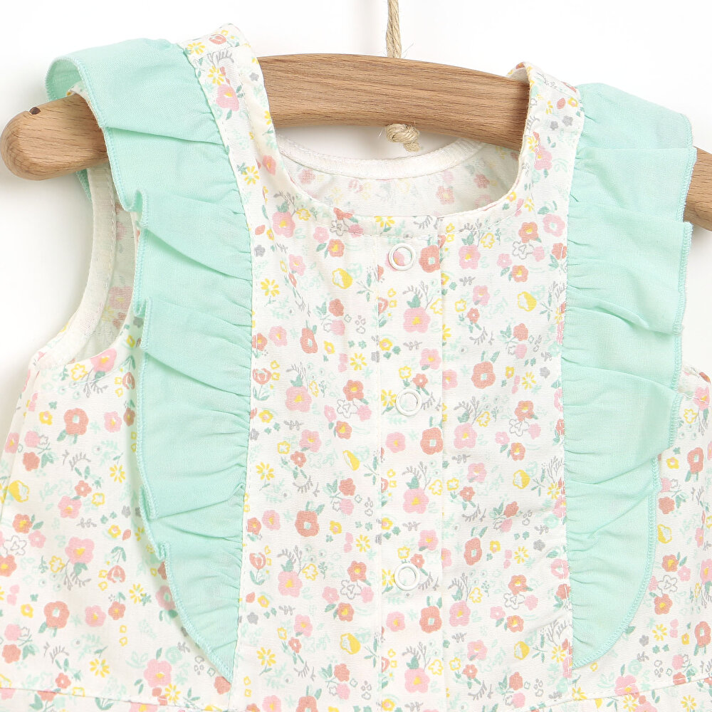 Colorful World Çiçekli Fırfırlı Barbatöz Kız Bebek