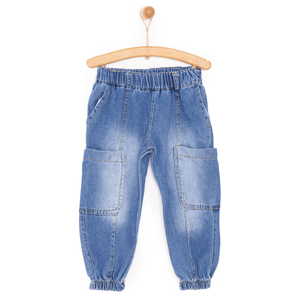 Erkek Bebek Pantolon Denim  Kumaş Lastikli Cool Boy İndigo