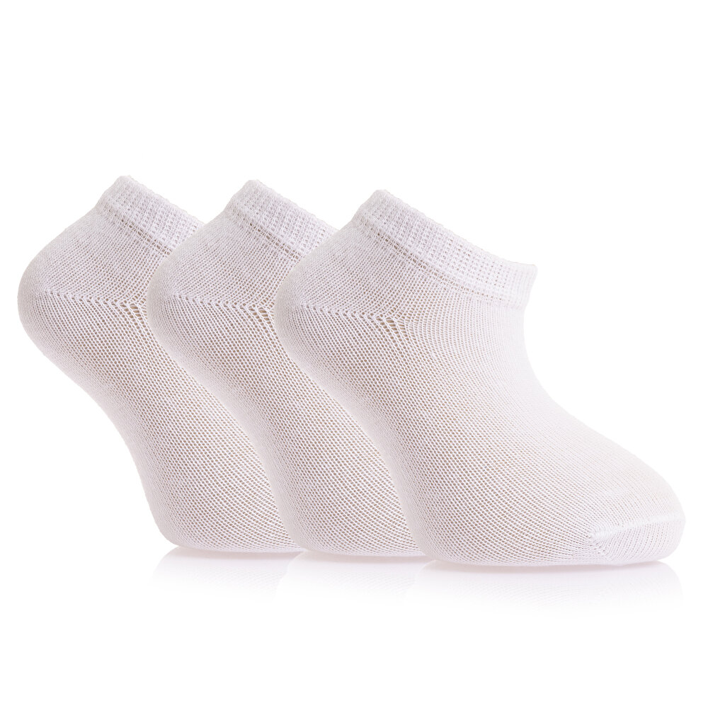 Düz Beyaz 3'lü Bilek Çorap Unisex