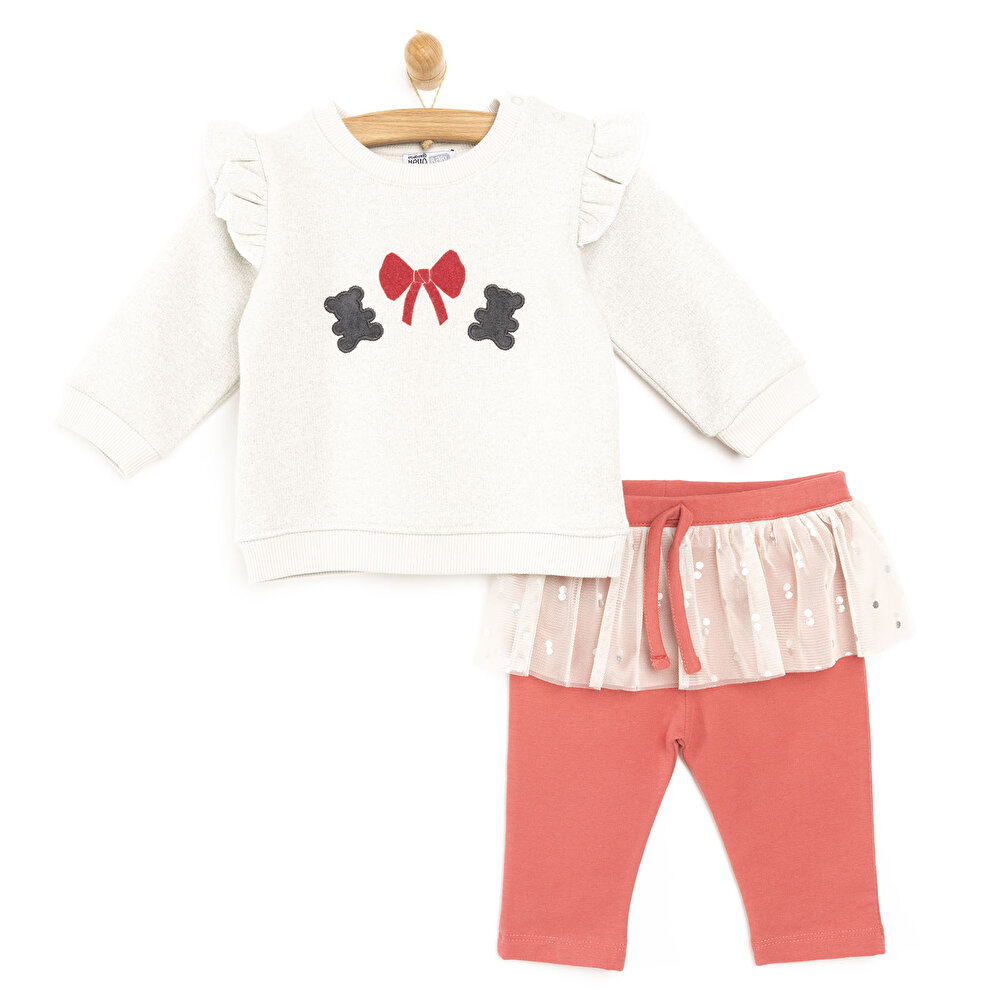 Crazy Bears Kız Bebek Simli Sweatshirt - Tül Detaylı Tayt