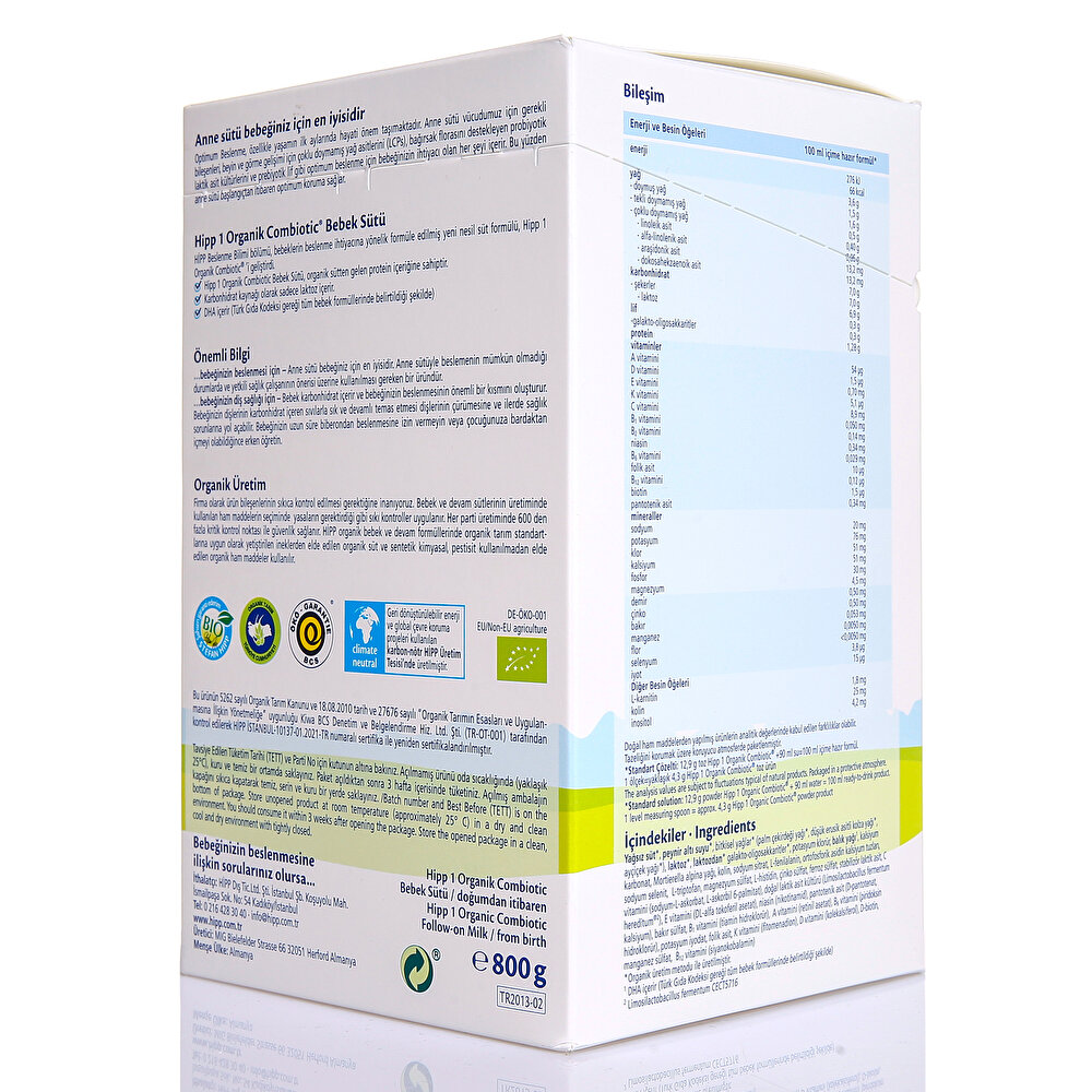 1 Organik Combiotic Bebek Sütü 800 gr 0-6 Ay