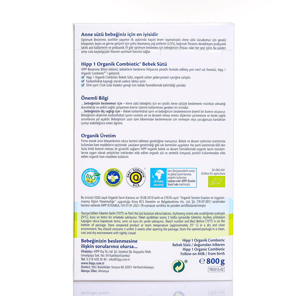 1 Organik Combiotic Bebek Sütü 800 gr 0-6 Ay