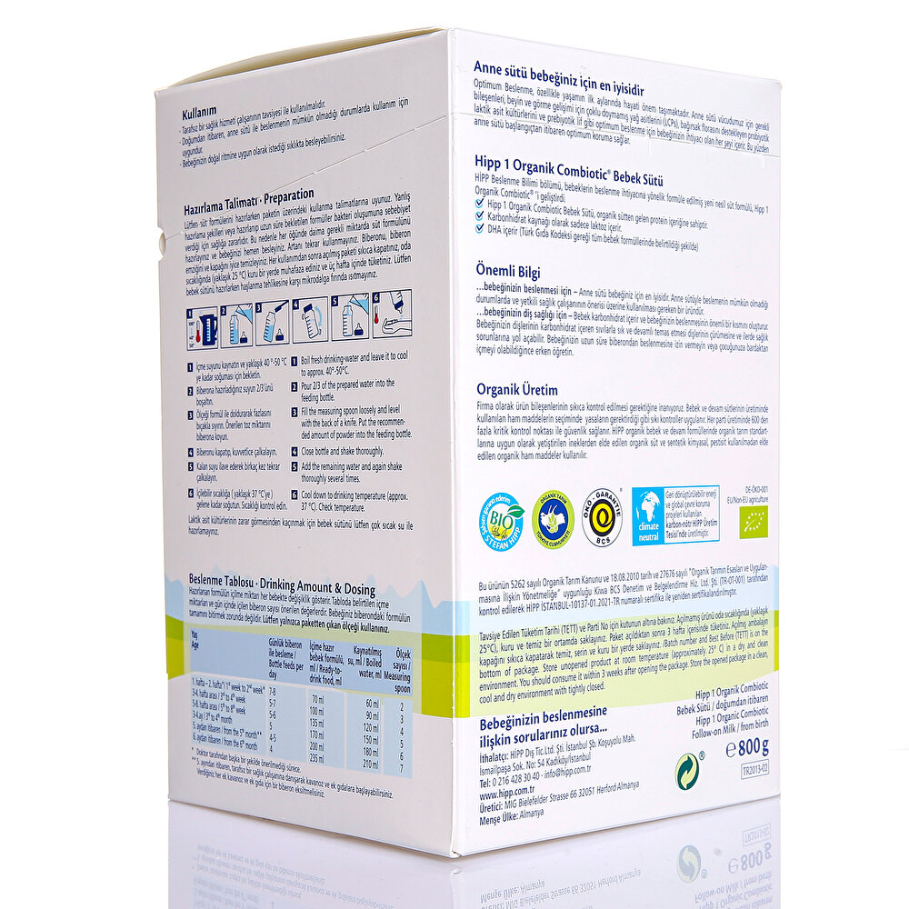 1 Organik Combiotic Bebek Sütü 800 gr 0-6 Ay
