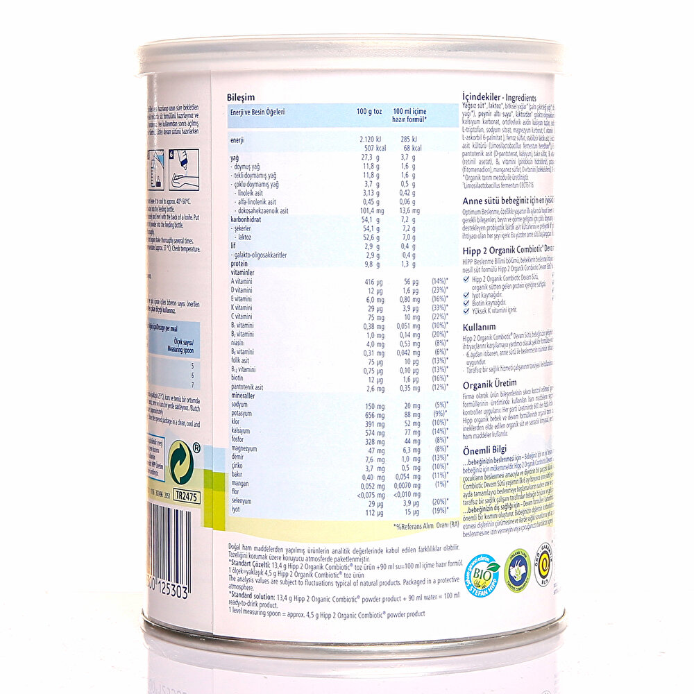 2 Organik Combiotic Devam Sütü 350 gr 6-12 Ay