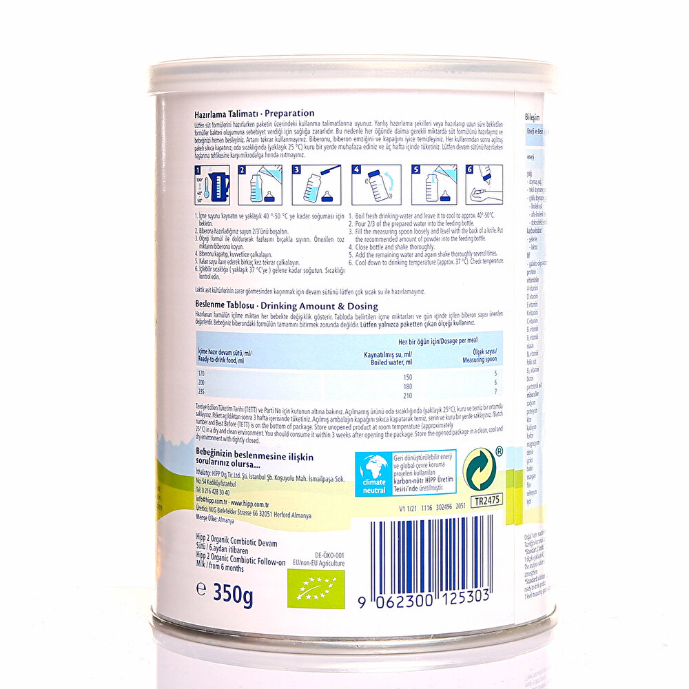 2 Organik Combiotic Devam Sütü 350 gr 6-12 Ay
