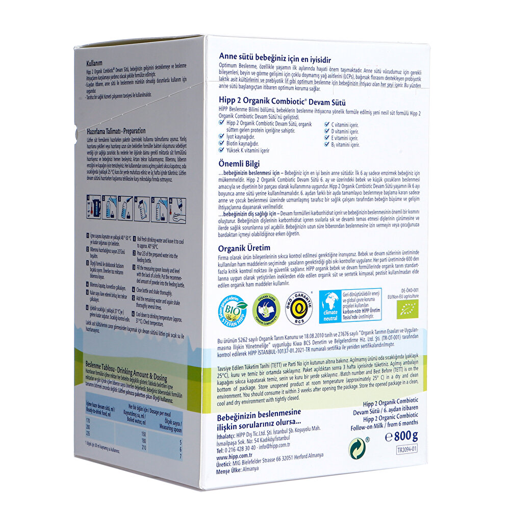 2 Organik Combiotic Devam Sütü 800 gr 6-12 Ay