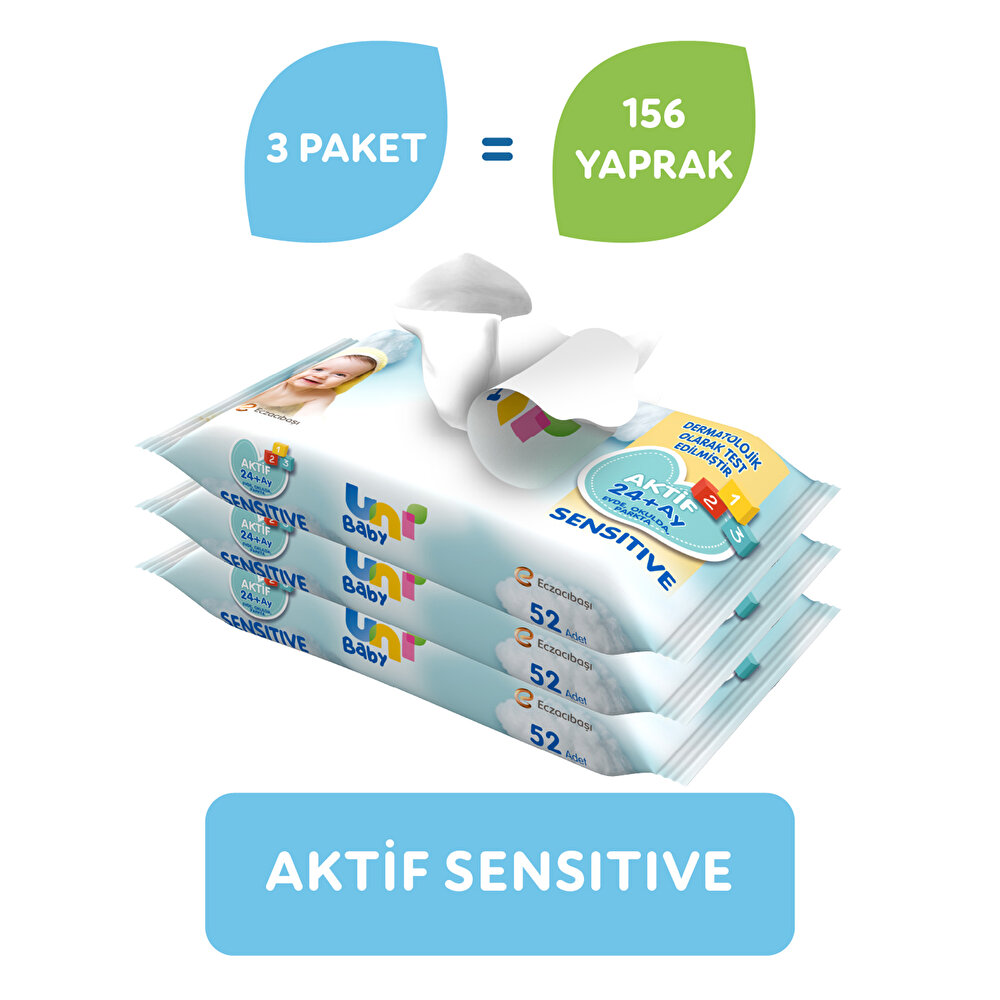 Aktif Sensitive Bebek Islak Mendil 24+ Ay 3x52 Adet