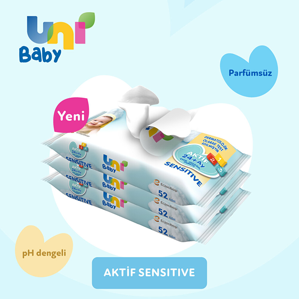 Aktif Sensitive Bebek Islak Mendil 24+ Ay 3x52 Adet