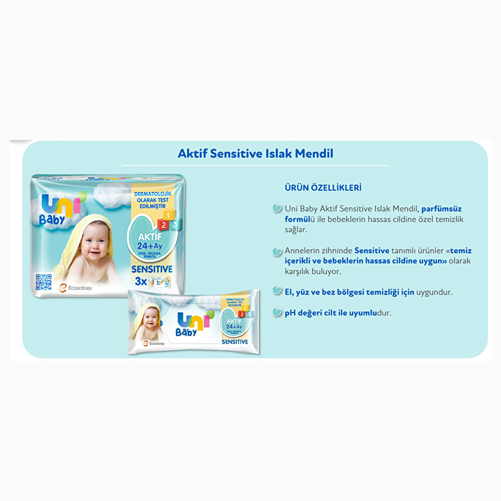 Aktif Sensitive Bebek Islak Mendil 24+ Ay 3x52 Adet