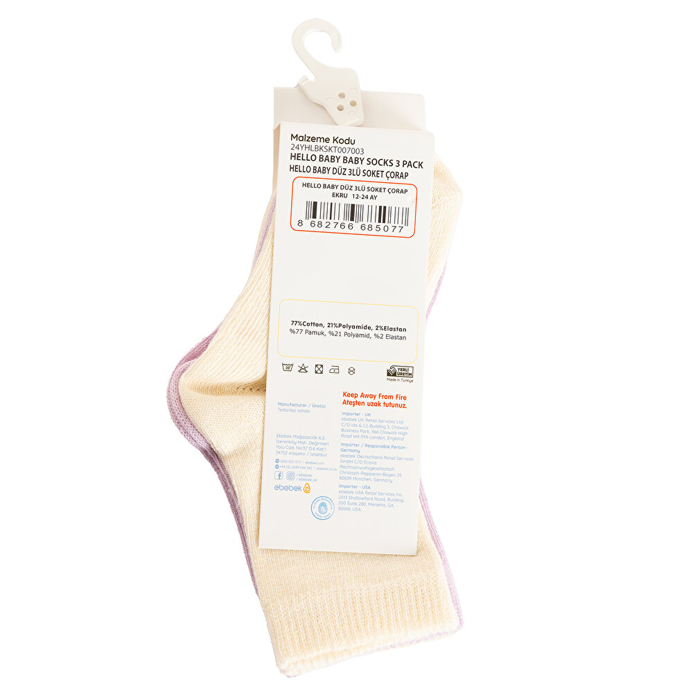 Desenli 3lü Soket Çorap Kız Bebek