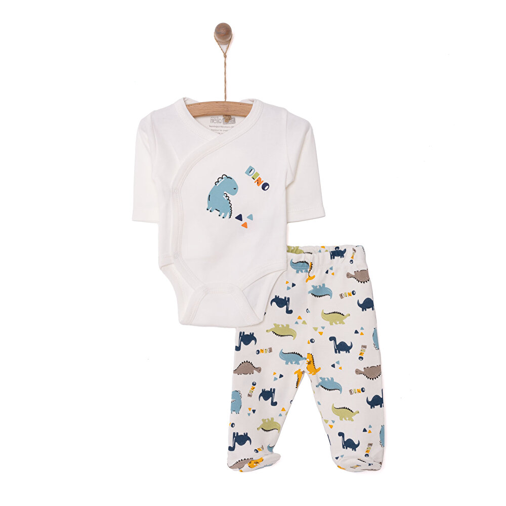Dinazor Baskılı Yenidoğan Zıbın Body-Patikli Alt Unisex