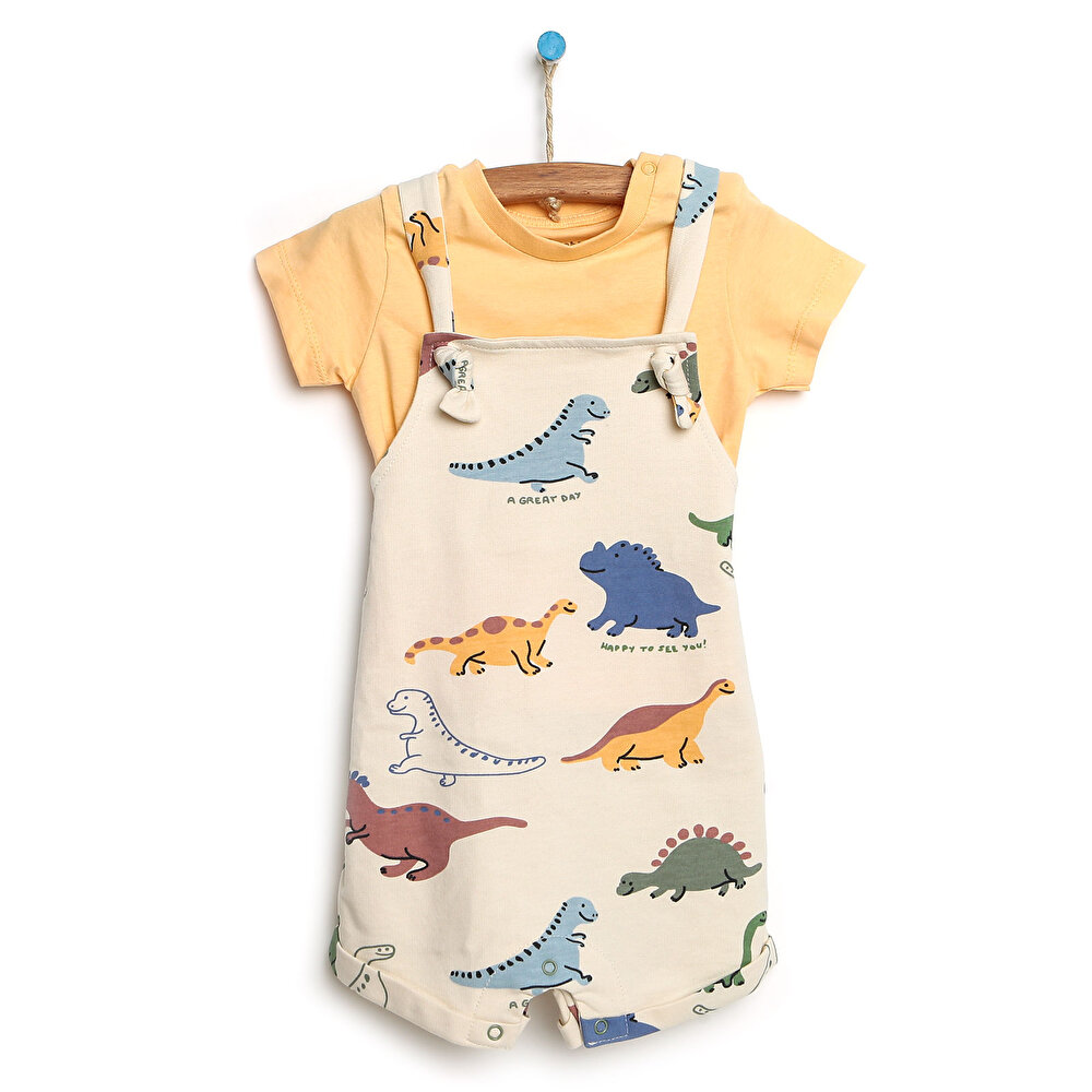 Dino Party Şort Salopet-Tshirt Takım Erkek Bebek