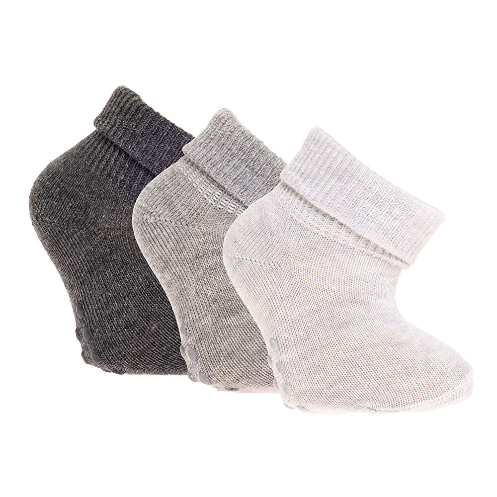 Düz Renkli Unisex Düz Renk 3lü Kıvrık Çorap Unisex