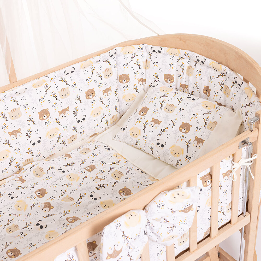 Ahşap Süper Oval Anne Yanı Asansörlü Beşik Naturel 70X140 cm