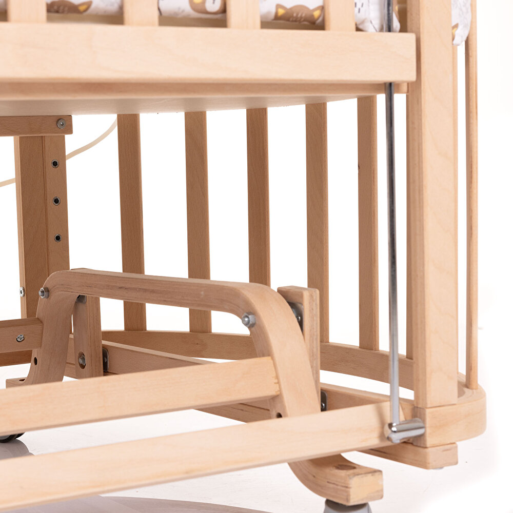 Ahşap Süper Oval Anne Yanı Asansörlü Beşik Naturel 70X140 cm