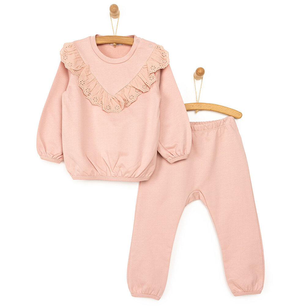 Elegant Brode Detaylı Sweatshirt- Alt Takım Kız Bebek