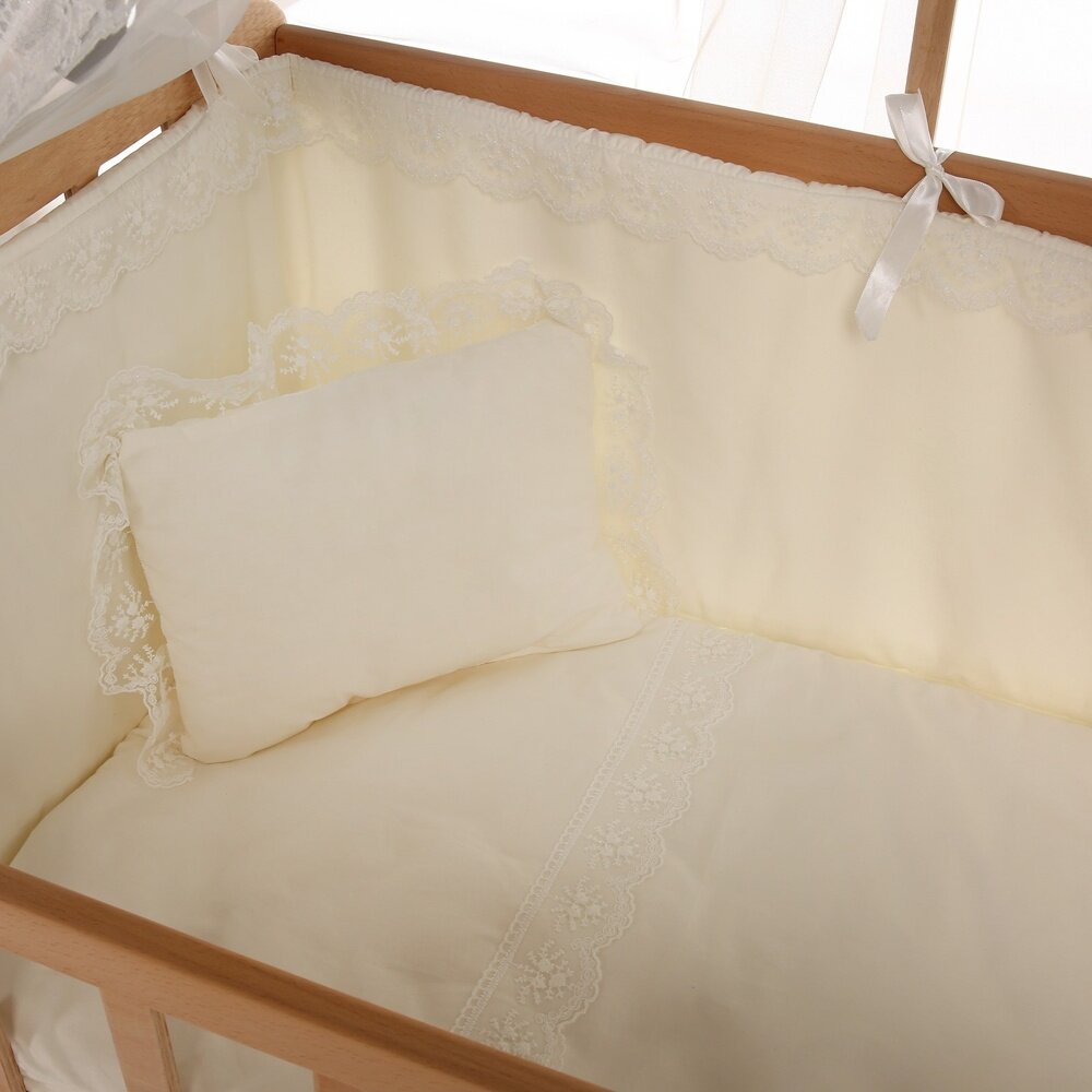 Elyaza Ahşap Sallanabilir ve Asansörlü Anne Yanı Beşik Krem 60x120 cm