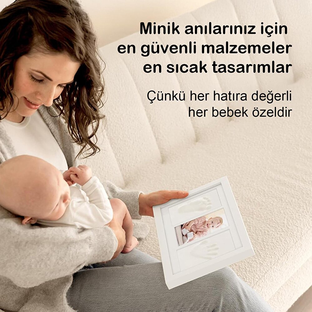 Bebek El Ayak İzi Seti – Kişiselleştirilebilir Kil Anı Çerçevesi | Yenidoğan Bebek Hediye ve Hatıra