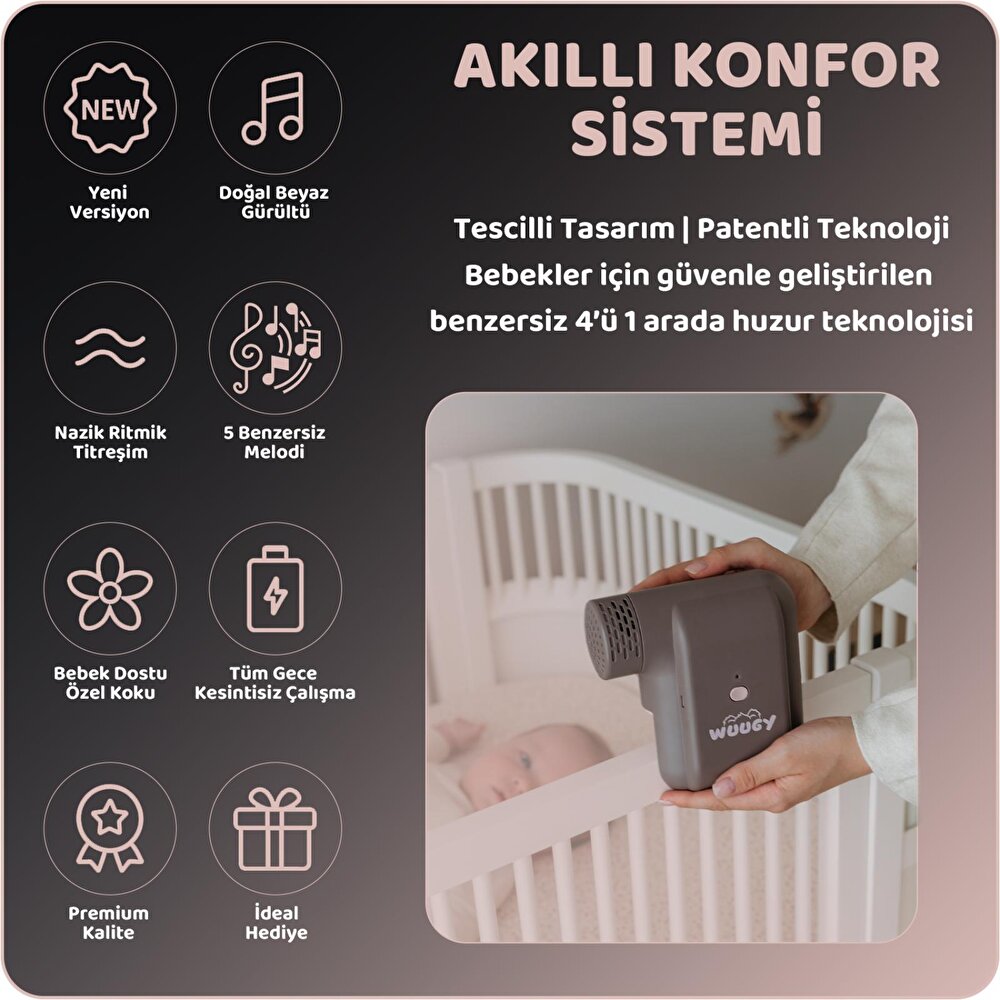 Bebek Uyku Asistanı – Taşınabilir, Titreşimli, Melodili, Beyaz Gürültülü, Hava Filtreli Uyku Yardımcısı