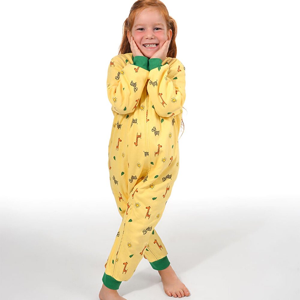 Zürafa Desen Uyku Tulumu Fermuarlı 1TOG Bisiklet Yaka Ribanalı Paça Uzun Kol