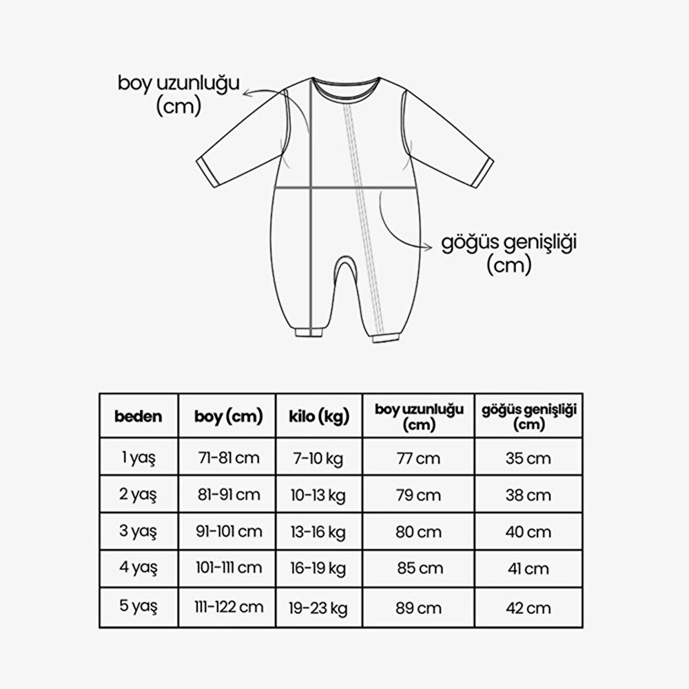 Unisex Yıldız Desen Uyku Tulumu Fermuarlı 1TOG Bisiklet Yaka Ribanalı Paça Uzun Kol
