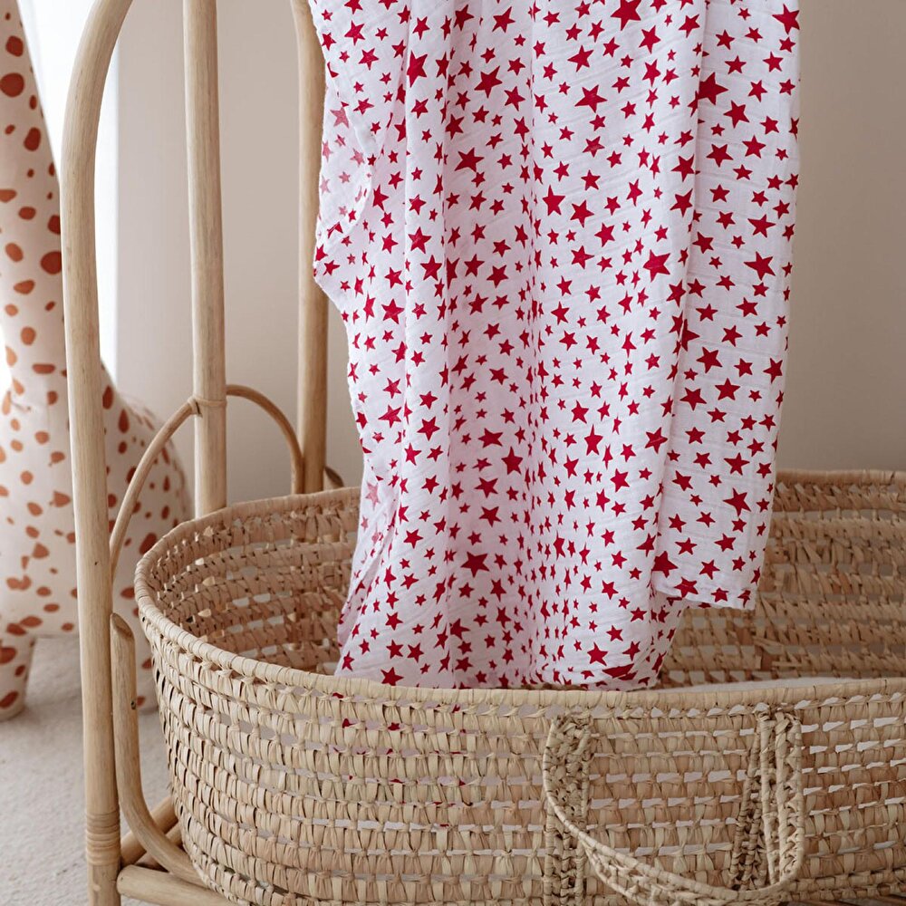  %100 Pamuk 100x110 Müslin Battaniye Kırmızı Yıldız 