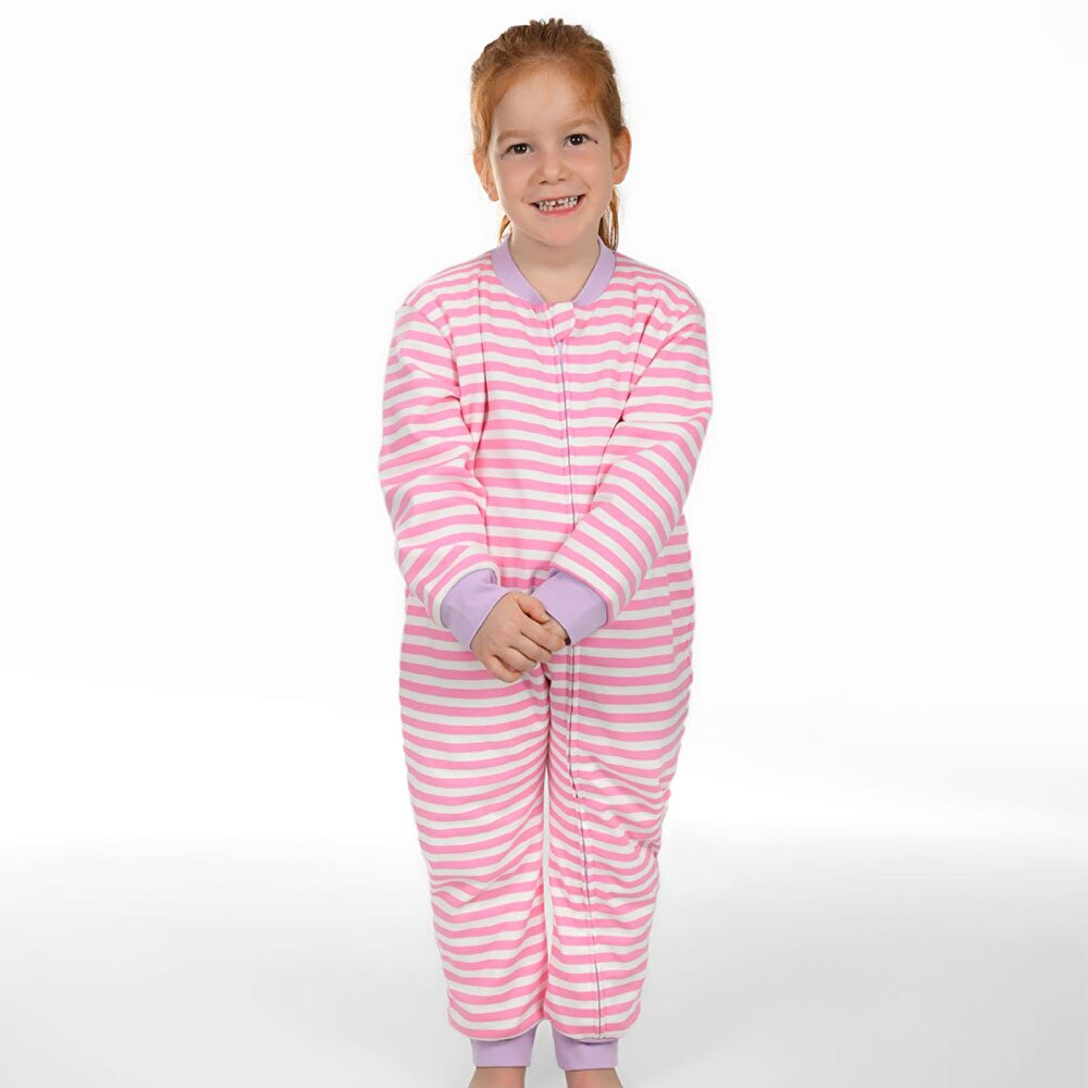 Kız Çizgi Desen Uyku Tulumu Fermuarlı 1TOG Bisiklet Yaka Ribanalı Paça Uzun Kol