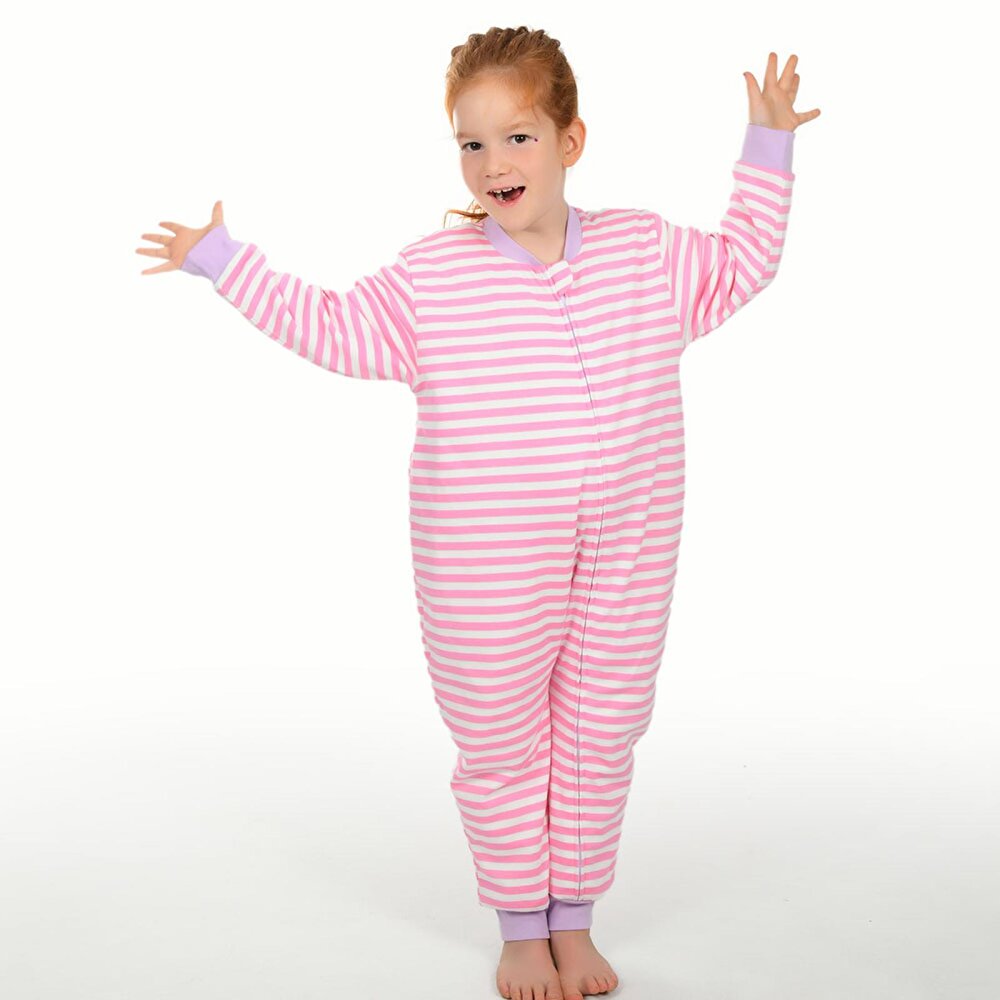 Kız Çizgi Desen Uyku Tulumu Fermuarlı 1TOG Bisiklet Yaka Ribanalı Paça Uzun Kol