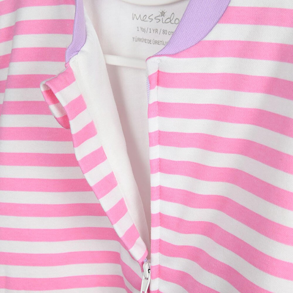 Kız Çizgi Desen Uyku Tulumu Fermuarlı 1TOG Bisiklet Yaka Ribanalı Paça Uzun Kol