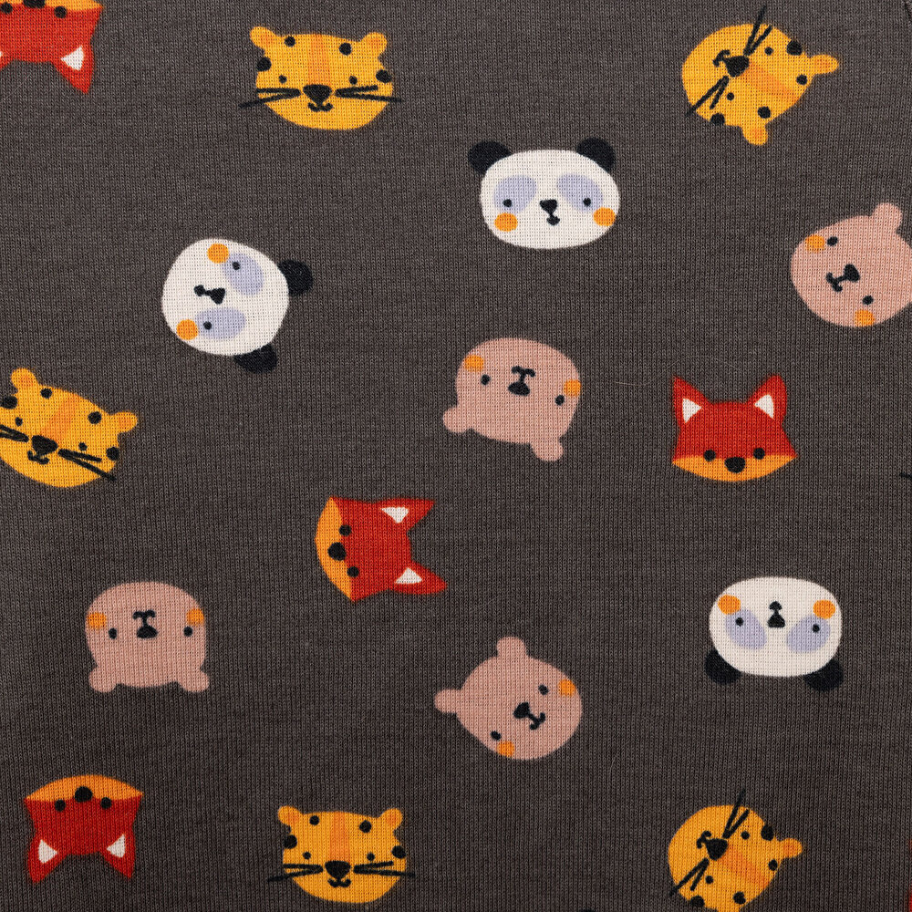 Erkek Bebek Body Hayvan Desenli Çıtçıtlı Zıbın Uzun Kol Koyu Gri