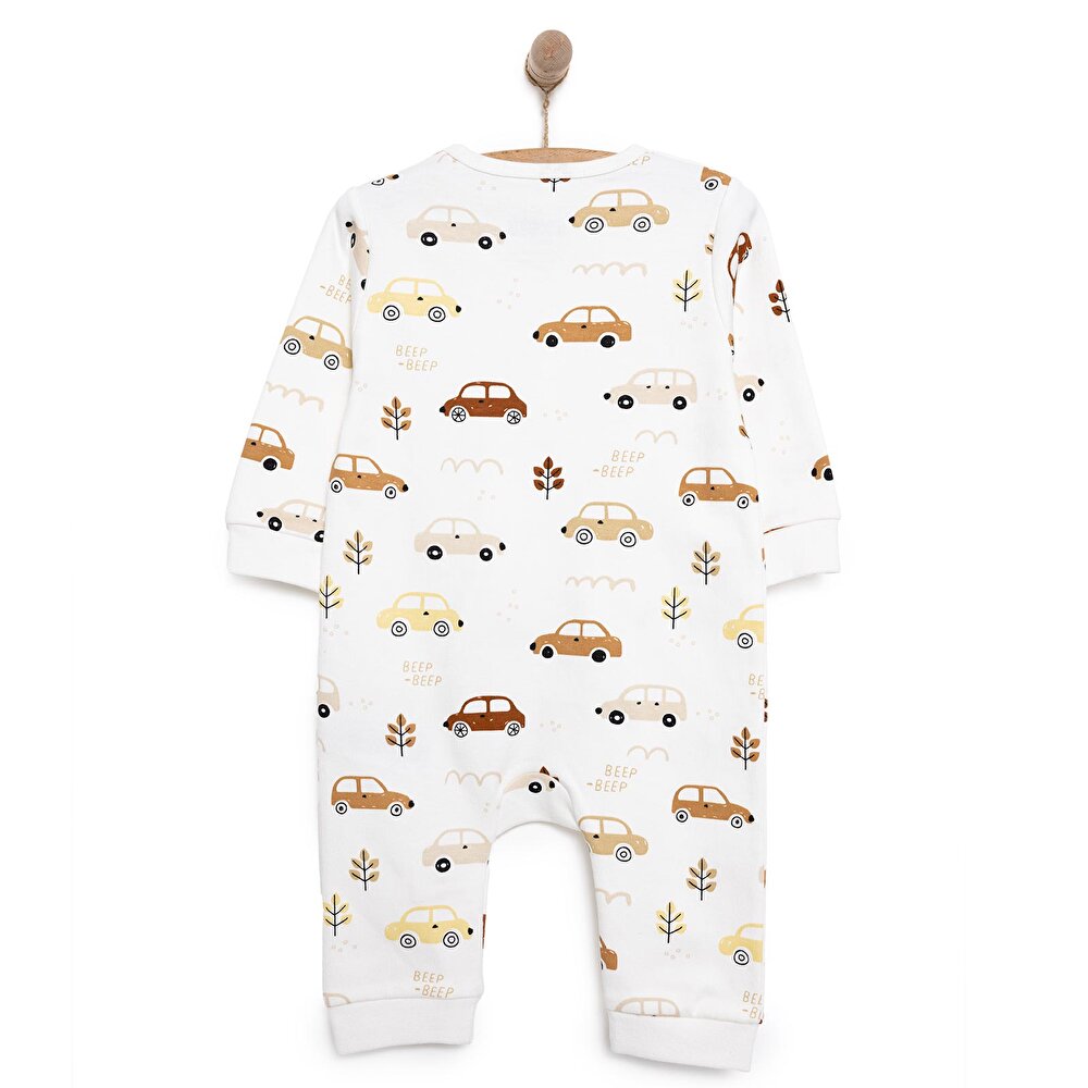 Erkek Araba Desenli Fermuarlı Patiksiz Tulum Erkek Bebek
