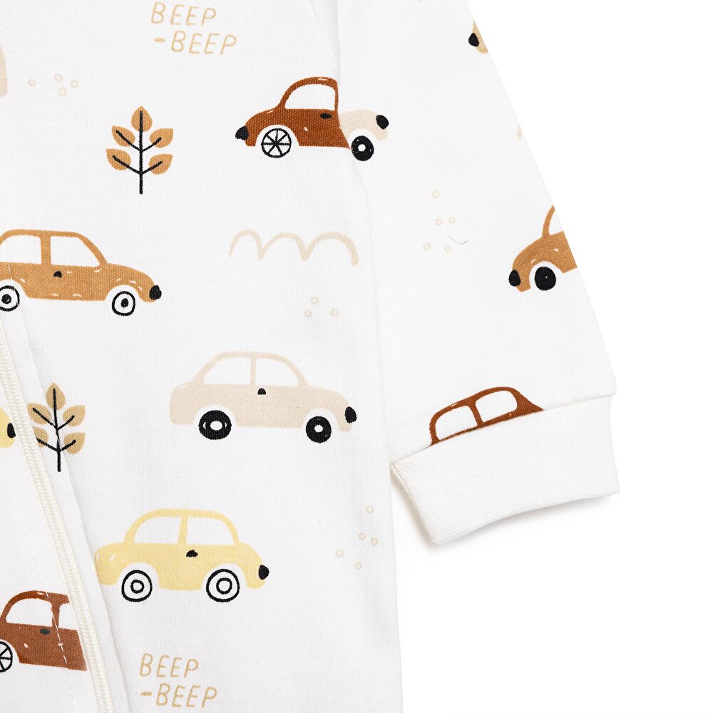 Erkek Araba Desenli Fermuarlı Patiksiz Tulum Erkek Bebek