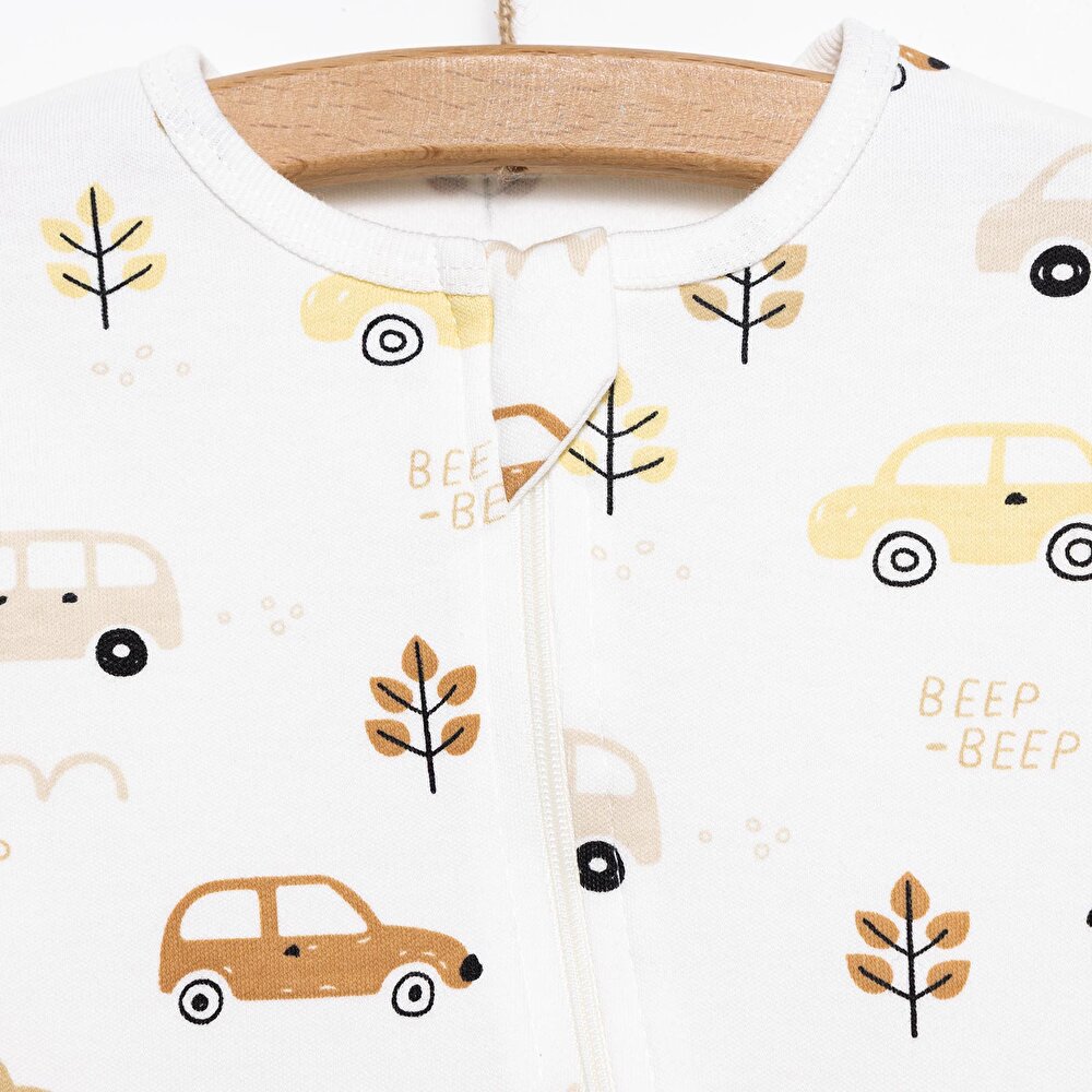 Erkek Araba Desenli Fermuarlı Patiksiz Tulum Erkek Bebek