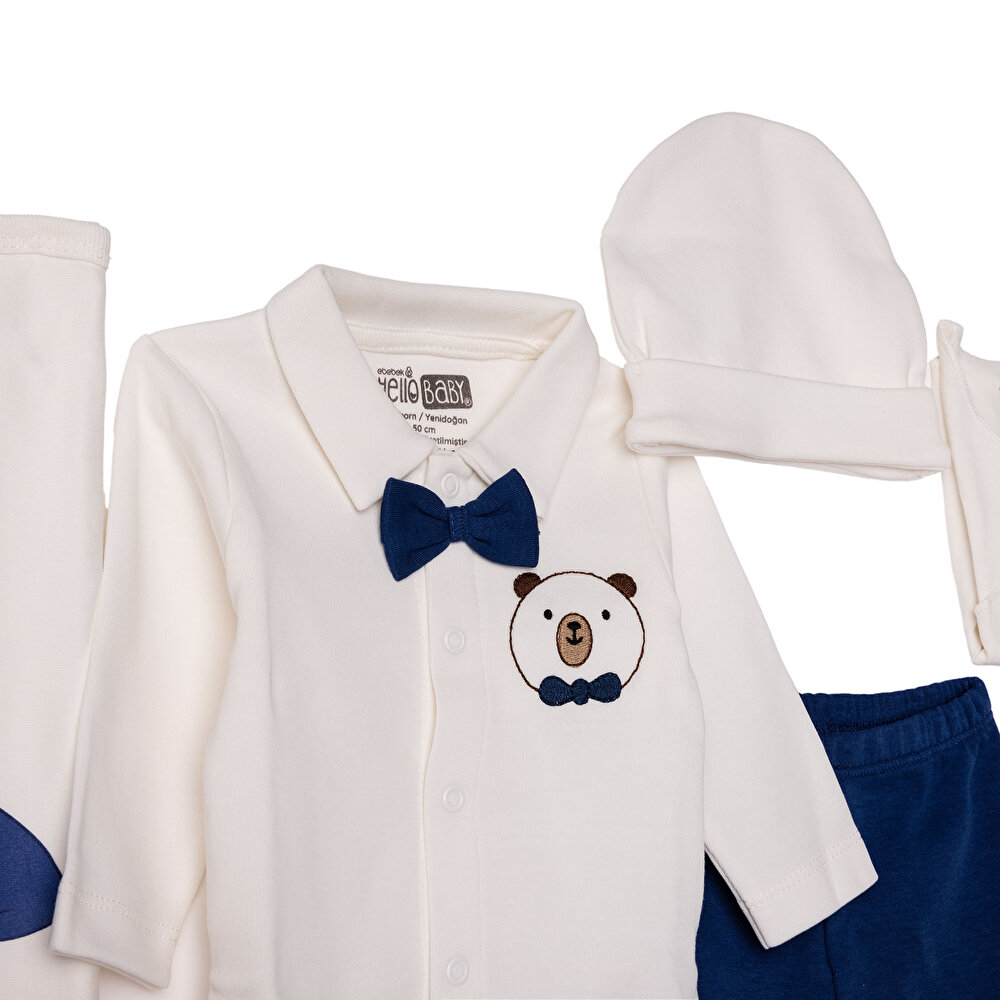 Erkek Bebek 10lu Hastane Çıkışı İnterlok V Yaka Uzun Kol Patikli Paça