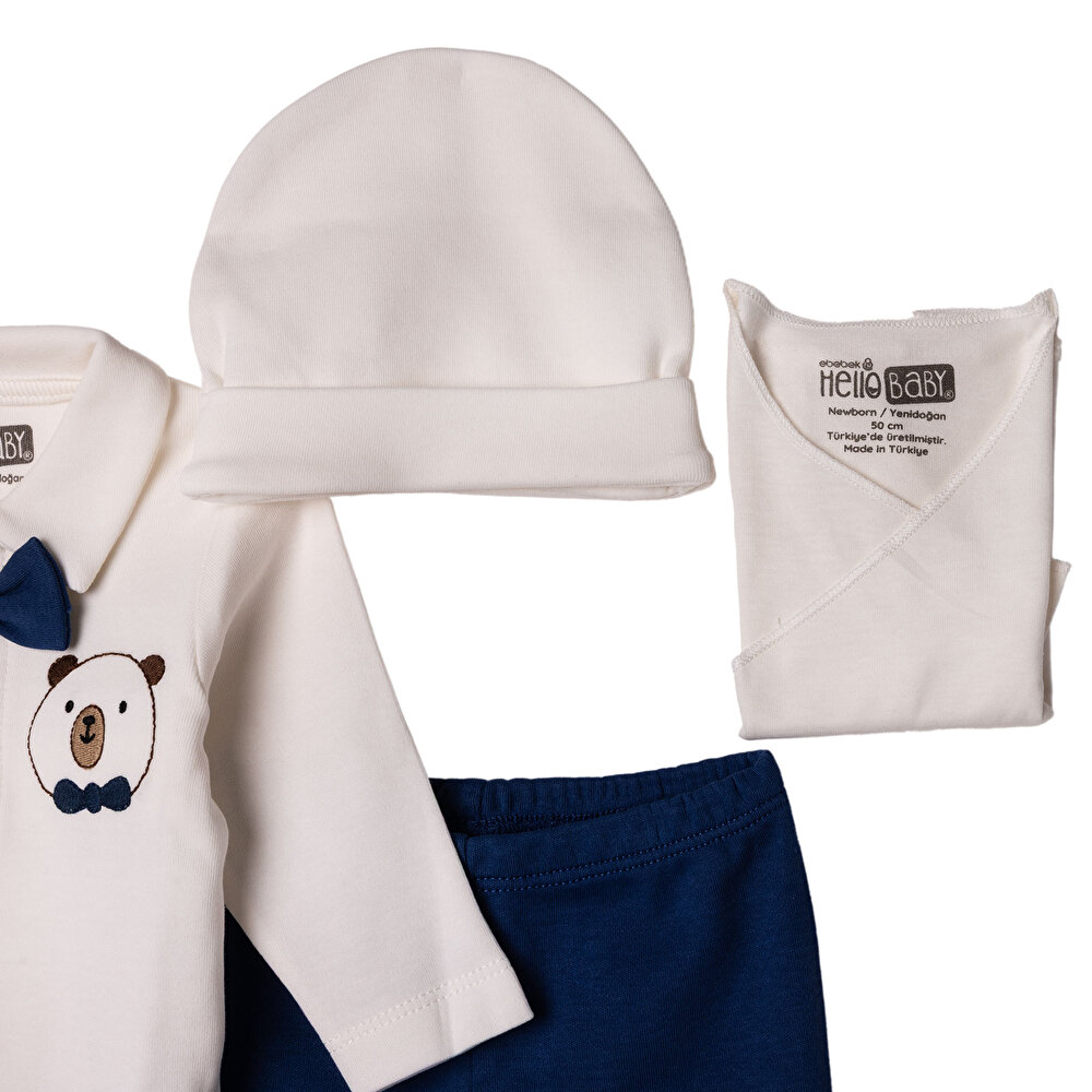 Erkek Bebek 10lu Hastane Çıkışı İnterlok V Yaka Uzun Kol Patikli Paça