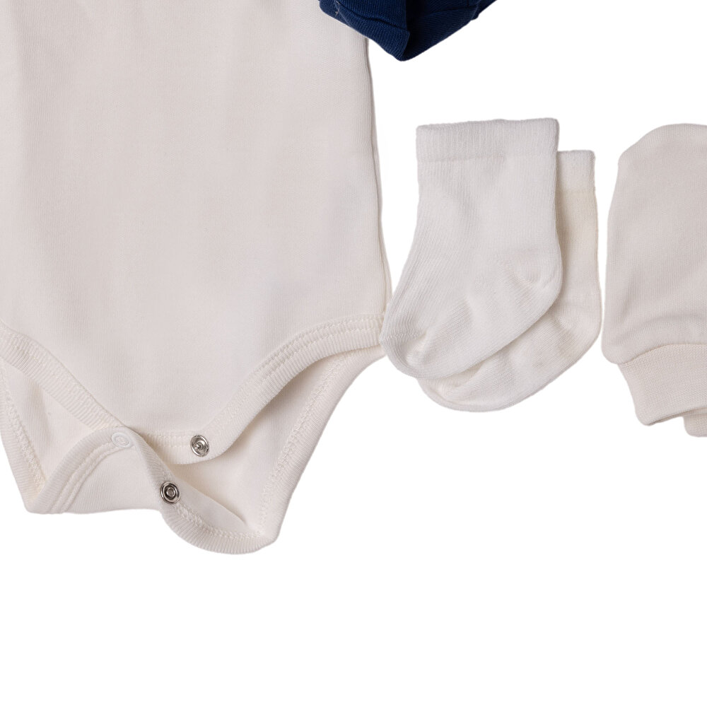 Erkek Bebek 10lu Hastane Çıkışı İnterlok V Yaka Uzun Kol Patikli Paça
