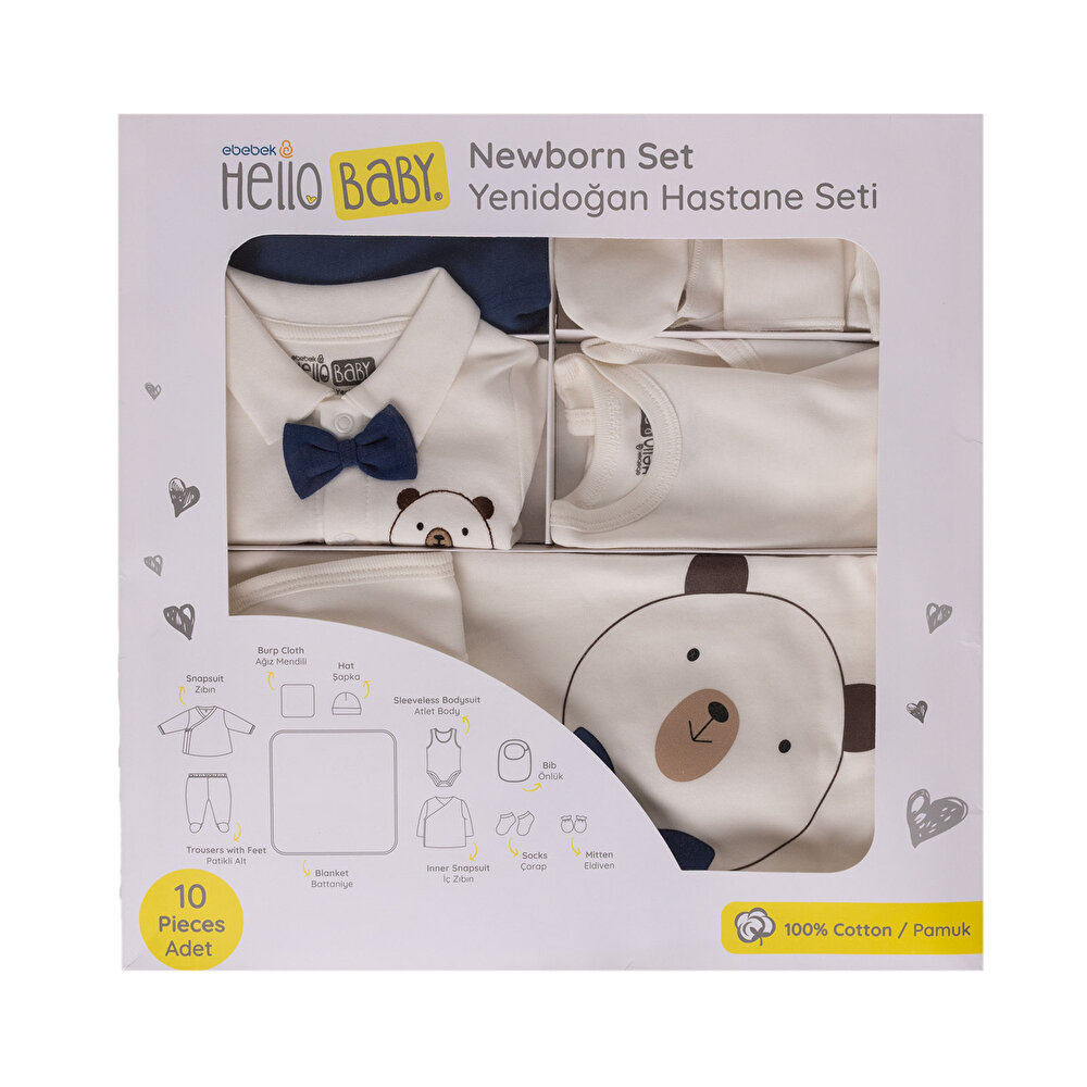 Erkek Bebek 10lu Hastane Çıkışı İnterlok V Yaka Uzun Kol Patikli Paça