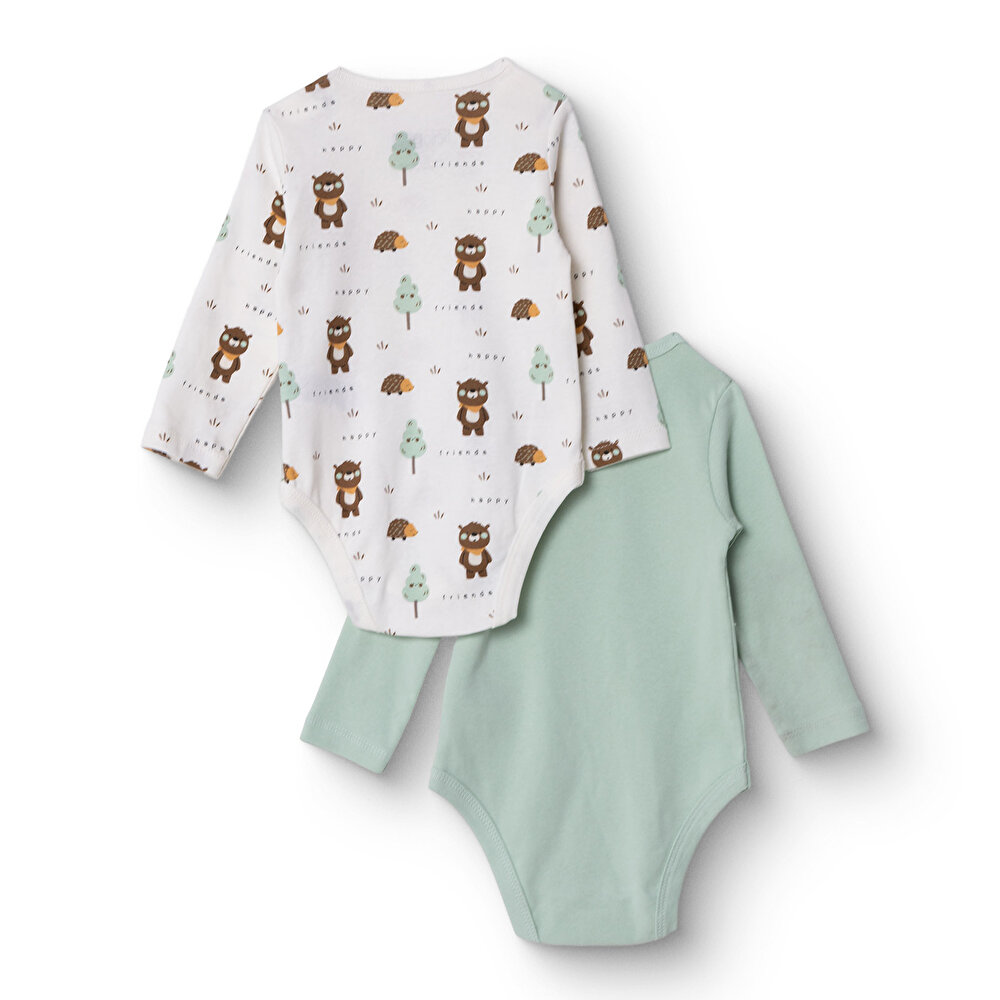 Erkek Bebek 2li Uzun Kol Body Çıtçıtlı Yaka Ribana Paça Uzun Kol