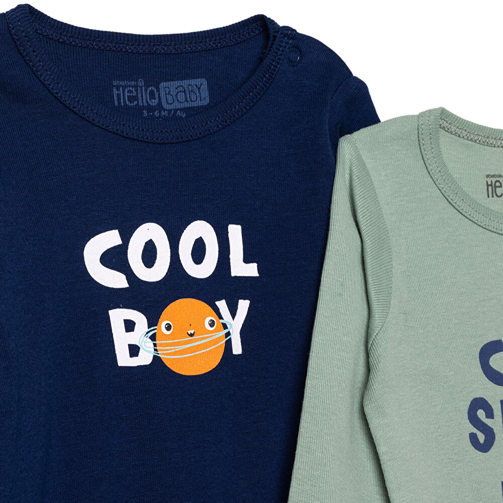 Erkek Bebek 2li Uzun Kol Body Ribana Çıtçıtlı Yaka Uzun Kol