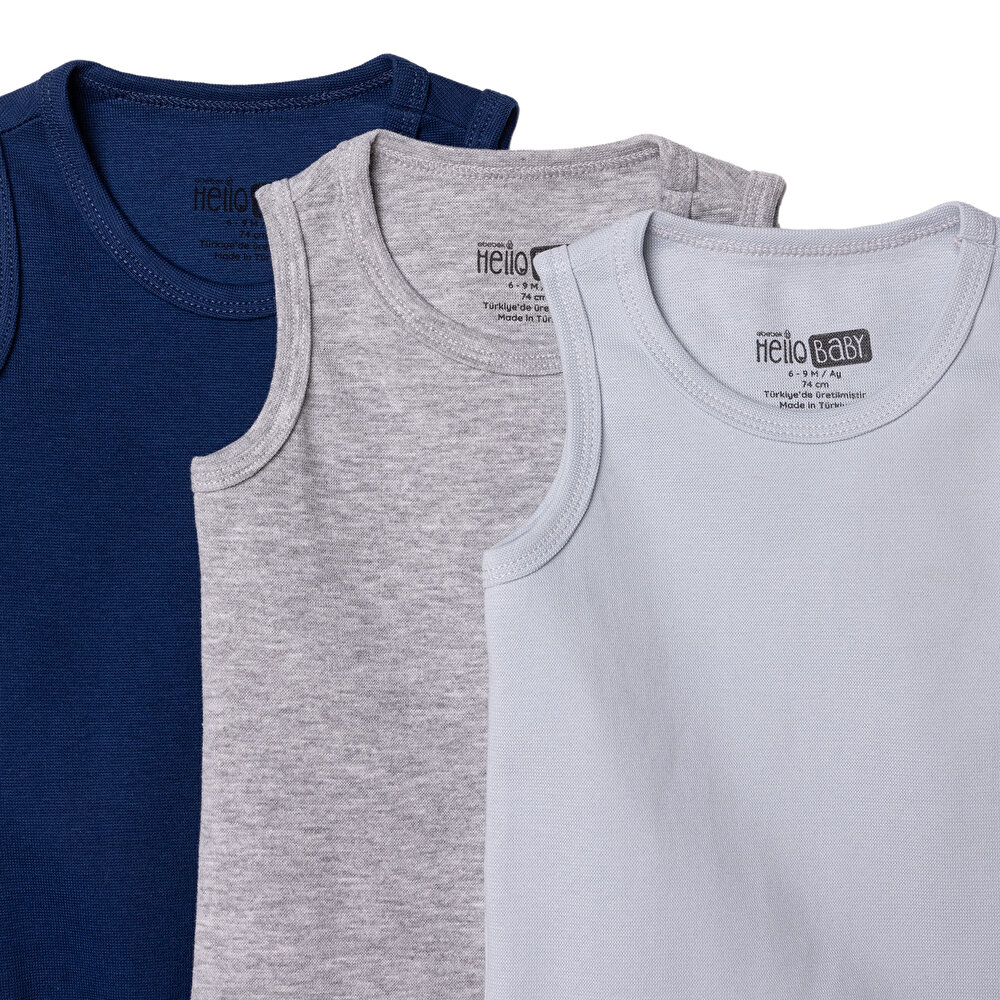 Erkek Bebek 3lü Atlet Body Ribana Bisiklet Yaka Atlet Kol